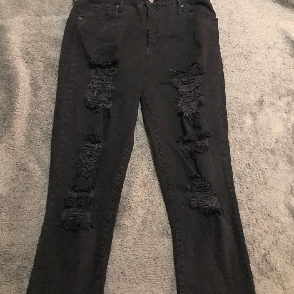 Plus size black distressed jeans
